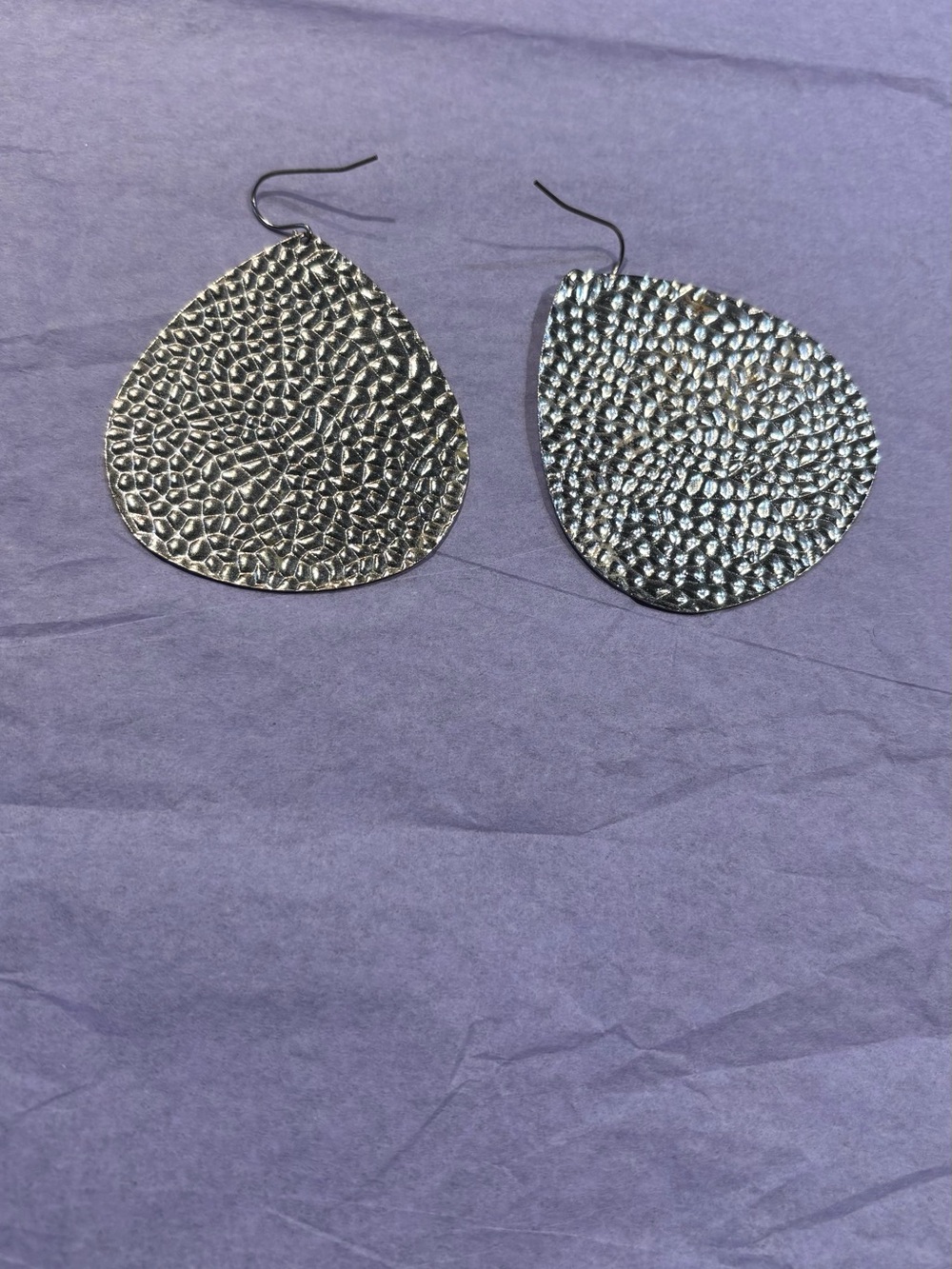 Textured Teardrop Dangle Earrings - Silver